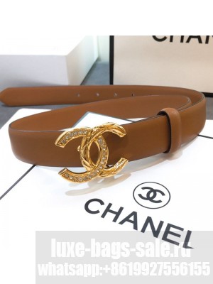 Chanel Smooth Calfskin Belt 25mm with Crystal Metal CC Buckle Brown 2019 Collection