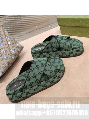 Gucci GG Canvas Platform Sandal 663666 Green 2021 Collection