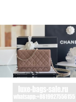 Chanel Grained Calfskin Classic Wallet on Chain WOC Caramel/Light Gold 2024 Top Quality