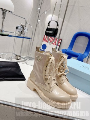 Prada Brushed Leather and Re-Nylon Boots Beige