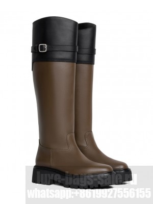 Celine Women's Bulky High Buckle Boot In Calfskin Khaki