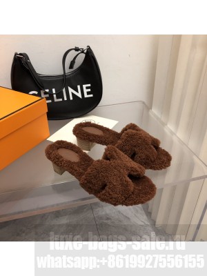 Hermes woolskin Oasis Slide Sandals black 2022 Collection