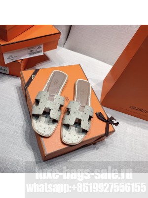 Hermes Oran Flat slippers with Ostrich Leather 087 2021 Collection