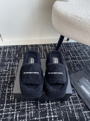 Alexander Wang Wool 5cm Platform Slides Sandal Black