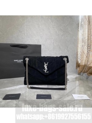 Yves Saint Laurent LOULOU PUFFER SMALL BAG SATCHEL IN SUEDE 169207 Black