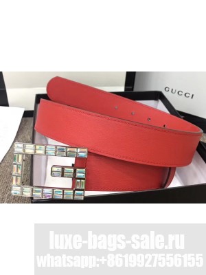 Gucci Width 3.5cm Leather Belt Red with Crystals Square G Buckle