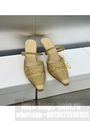 Dior Capture Heel Mules 6.5cm in Gold Cannage Embroidered Mesh with Crystals 2023 