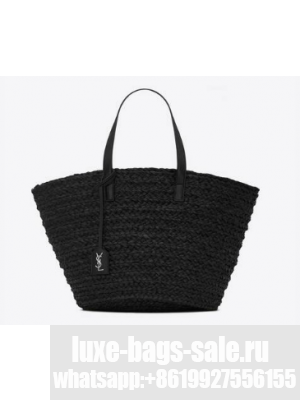 SAINT LAURENT PANIER MEDIUM BAG IN RAFFIA 693242 BLACK