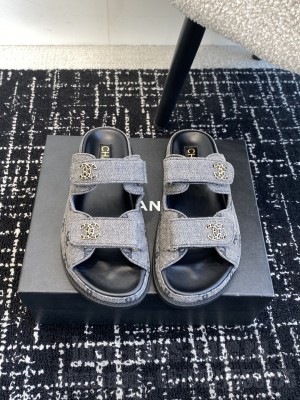 Chanel Velcro Dad Slide Sandals Denim Gray 2025
