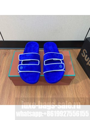 Loro Piana Man's Suede Flat Slippers Dark Blue