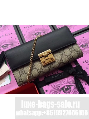 Gucci Padlock GG Canvas and Calfskin Continental Chain Wallet 453506 Black