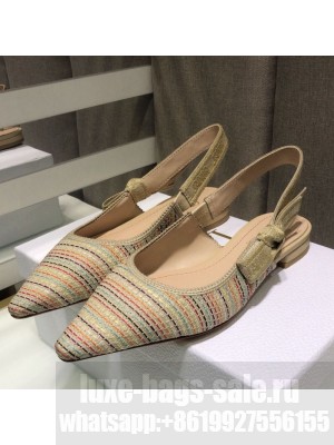 Dior J'Adior Slingback Ballerina Flat in Multicolor Gold Metallic Thread Embroidered Cotton Spring/Summer 2021 Collection