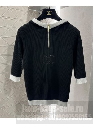 Chanel Women's Half-zip Knit Top Black