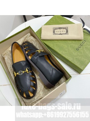 GUCCI Calfskin Cut out Loafers Black 2021 Collection