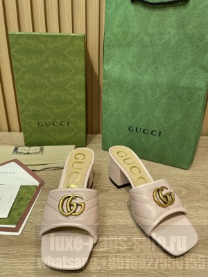 Gucci Double G Chevron Matelassé leather 5.5cm ‎Slide Sandals 2022 Collection,Beige