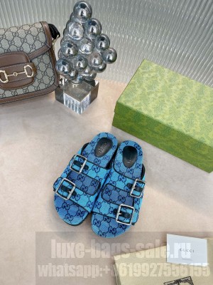 GUCCI Women's Multicolor slide sandal Canvas Blue 2021 Collection