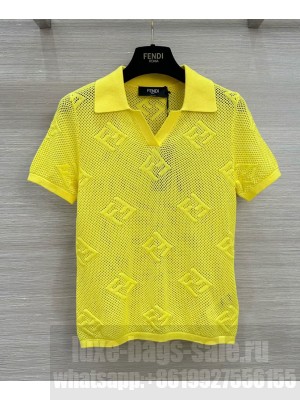 Fendi Women's FF Jacquard Polo Top Yellow
