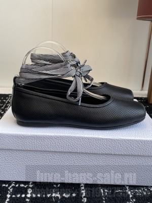 Dior D-Journey Lace-Up Ballet Flats in Perforated Supple Lambskin with Lace Black