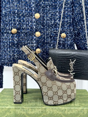 Gucci 5cm Platform 13.5cm Heel Slingback Pumps with Horsebit 011