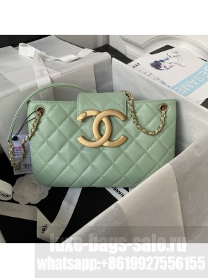 Chanel 24C Vintage Logo Quilted Lambskin Shoulder Bag AS4603 Green
