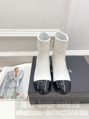Chanel 50mm Lampskin Leather Ankle Boots 2021 Collection, White 070
