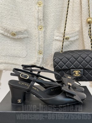 Chanel Lambskin white Bow Black Sandals 2025
