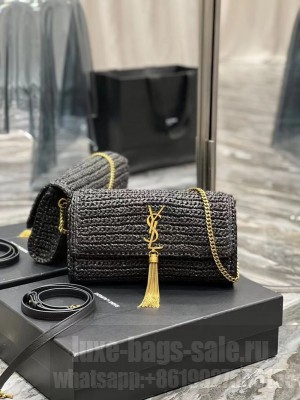 SAINT LAUREN KATE 99 CHAIN BAG WITH TASSEL IN RAFFIA Y664276 black