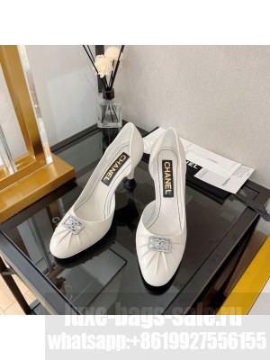 Chanel Lambskin Crystal CC Pumps 9cm White 2022 Collection