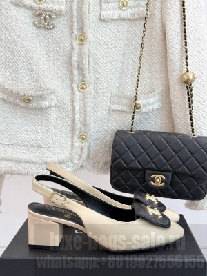 Chanel Lambskin cc Metal slingback Pumps Beige 