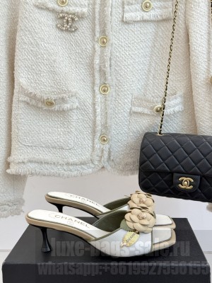 Chanel Camellia 5cm Heel Slides Mule White 2025 