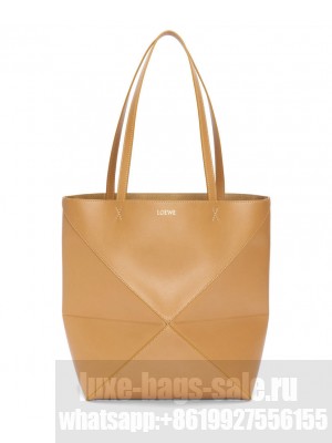 Loewe Puzzle Fold Tote In Shiny Calfskin Apricot