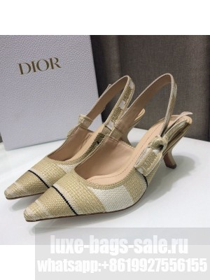 Dior J'Adior Slingback Pumps 6.5cm in Beige Stripes Embroidered Cotton Spring/Summer 2021 Collection