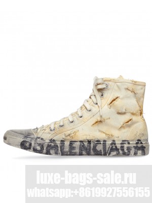 Balenciaga Unisex Paris High Top Trainers Full Destroyed Cream