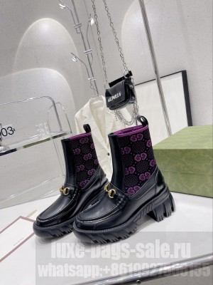 Gucci GG Jersey Ankle Boot with Horsebit Black/Purple