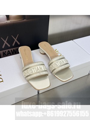 Dior Dway Heeled Slide Sandals 4cm in Cotton Embroidered 2023 Collection 038