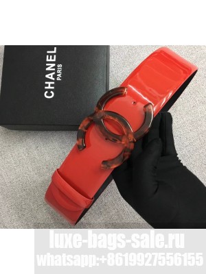 Chanel Width 5.3cm Patent Leather Belt Red with Resin CC Logo