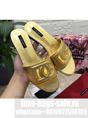 Dolce & Gabbana Calfskin Flat Sliders Gold With DG Millennials Logo 2021