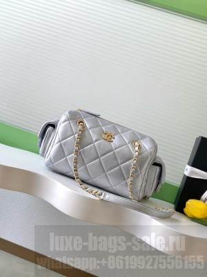 CHANEL Small Bowling Bag Lambskin AS5792 Silver