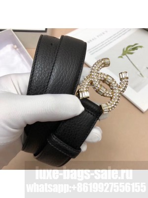 Chanel Width 3cm Grainy Calfskin Belt With Crystal CC Buckle Black/Gold 2020 Collection