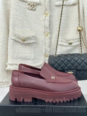 Chanel Women's Platform Calfskin Moccasins Loafer Burgundy 2024