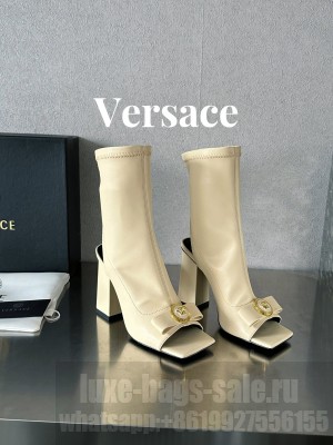 Versace Gianni Ribbon Open Ankle Boots 10.5cm in Strentch Leather Beige