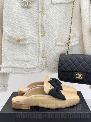 Chanel Lambskin Flat Mules with Bow beige 2025