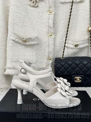 Chanel Lambskin Camellia Bloom 7cm Sandals White