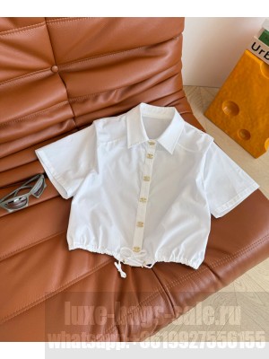 Chanel Women's Metal button drawstring Shirt White