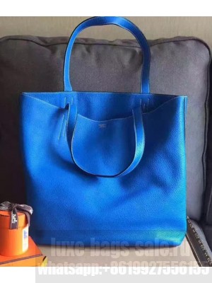 Hermes Double Sens Shopping Tote Bag In Original Togo Leather Blue