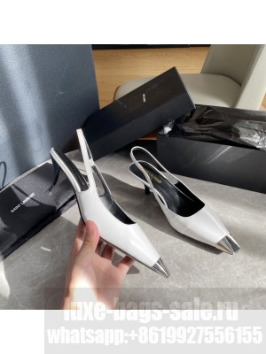 Saint Laurent Women's Blade Patent Leather 6cm Slingback Pumps White 2022 Collection