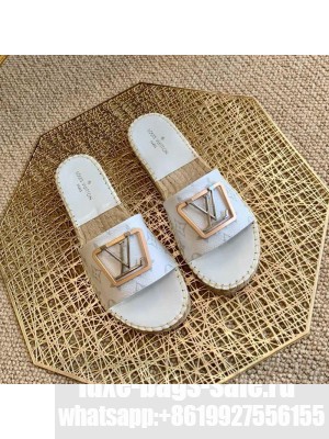 Louis Vuitton Monogram Canvas Espadrille Slide Sandals with Square LV Buckle White 2021 Collection
