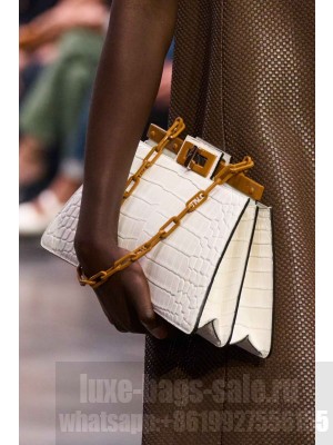 Fendi Peekaboo Cut Medium Alligator pattern bag 8BN340 WHITE