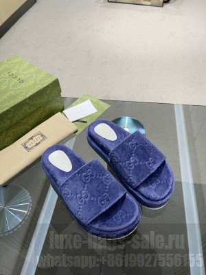 GUCCI Women's GG platform sandal Cotton Sponge 2022 Collection,Dark Blue