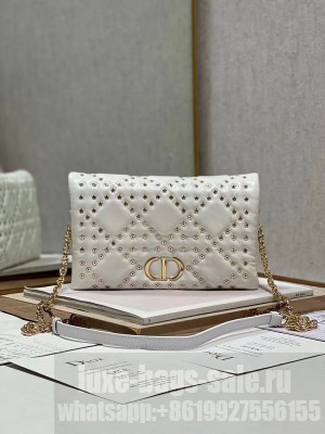 DIOR CARO MACROCANNAGE POUCH Macrocannage Calfskin with Star Motif S5135BB white